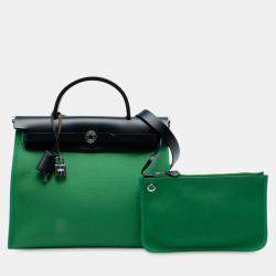 Pre Owned Hermes Blue Green Toile Herbag Zip 31