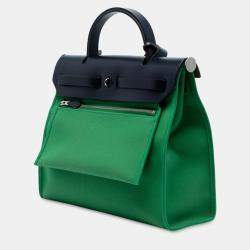 Pre Owned Hermes Blue Green Toile Herbag Zip 31