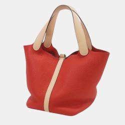 Pre Owned Hermes Red Bicolor Clemence and Swift Picotin Lock 22