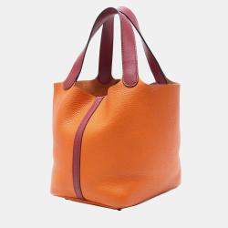 Pre Owned حقيبة هيرمس بيكوتين لوك 22 بلونين برتقالي وأحمر جلد كليمنس وسوفت