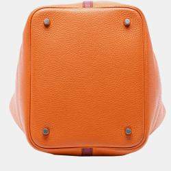 Pre Owned حقيبة هيرمس بيكوتين لوك 22 بلونين برتقالي وأحمر جلد كليمنس وسوفت