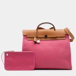 مملوكة مسبقًا حقيبة هيرمس هيرباج زيب 39 قماش بني وردي