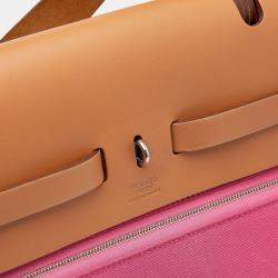 مملوكة مسبقًا حقيبة هيرمس هيرباج زيب 39 قماش بني وردي