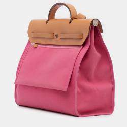 مملوكة مسبقًا حقيبة هيرمس هيرباج زيب 39 قماش بني وردي