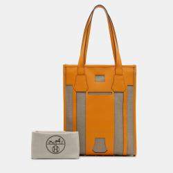 Pre Owned Hermes Brown Yellow Evergrain and Toile Petit H Bell Tote