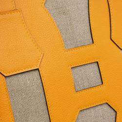 Pre Owned Hermes Brown Yellow Evergrain and Toile Petit H Bell Tote