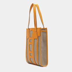 Pre Owned Hermes Brown Yellow Evergrain and Toile Petit H Bell Tote