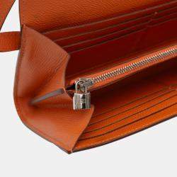 Pre Owned Hermes Orange Epsom Kelly Longue Wallet