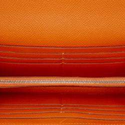Pre Owned Hermes Orange Epsom Kelly Longue Wallet