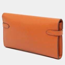 Pre Owned Hermes Orange Epsom Kelly Longue Wallet