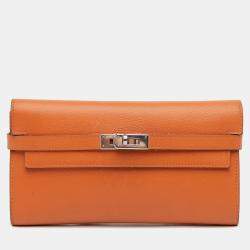 Pre Owned Hermes Orange Epsom Kelly Longue Wallet