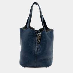 Pre Owned Hermes Navy Blue Clemence Picotin Lock 22