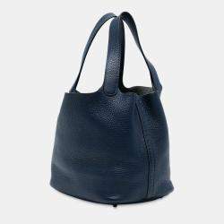 Pre Owned Hermes Navy Blue Clemence Picotin Lock 22