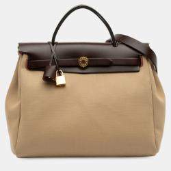 مملوكة مسبقًا Hermes Brown Red Toile Officier Vache Hunter Verso Herbag Zip 31