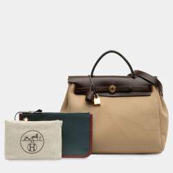 مملوكة مسبقًا Hermes Brown Red Toile Officier Vache Hunter Verso Herbag Zip 31