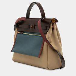 مملوكة مسبقًا Hermes Brown Red Toile Officier Vache Hunter Verso Herbag Zip 31