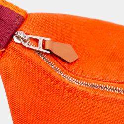 Pre Owned Hermes Orange Red Large Toile Bride A Brac Case