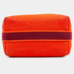 Pre Owned Hermes Orange Red Large Toile Bride A Brac Case