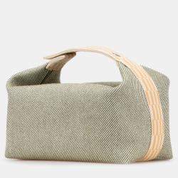 Pre Owned Hermes Green White Large Wool Bride A Brac H Natte Case