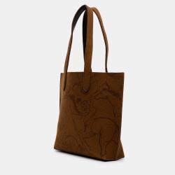 Pre Owned Hermes Brown Printed Felt Carrimi Tote MM