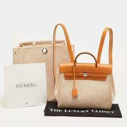 Pre Owned حقيبة ظهر هيرمس إكرو/طبيعي توليه كانفاس وجلد فاش 2 في 1