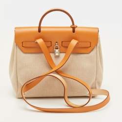 Pre Owned حقيبة ظهر هيرمس إكرو/طبيعي توليه كانفاس وجلد فاش 2 في 1