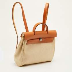 Pre Owned Hermès Ecru/Natural Toile Canvas and Vache Leather Herbag 2-in-1 Backpack