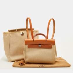 Pre Owned Hermès Ecru/Natural Toile Canvas and Vache Leather Herbag 2-in-1 Backpack