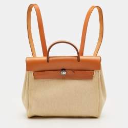 Pre Owned Hermès Ecru/Natural Toile Canvas and Vache Leather Herbag 2-in-1 Backpack