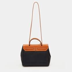 مملوكة مسبقًا حقيبة هيرمس هيرباج 31 قماش تويلي أسود/طبيعي وجلد فاتشے