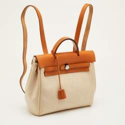 مملوكة مسبقًا Hermès Ecru/Natural Toile Canvas and Vache Leather Herbag 2-in-1 Backpack