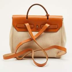 مملوكة مسبقًا Hermès Ecru/Natural Toile Canvas and Vache Leather Herbag 2-in-1 Backpack