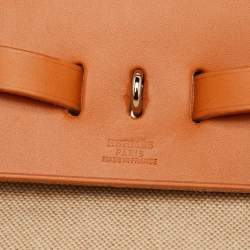 مملوكة مسبقًا حقيبة ظهر هيرميس هيرباج 2 إن 1 جلد وفانيل طبيعي/إكرو