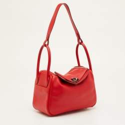 مملوكة مسبقًا حقيبة هيرمس ليندي 26 جلد سويفت روج كاساك إكسسوار مطلي بلاديوم