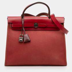 مملوكة مسبقًا Hermes Pink/Red Toile Herbag Zip Retourne Verso 31