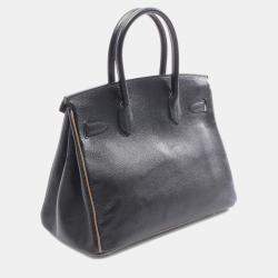 Pre Owned حقيبة هيرمس بيركين فيرسو 30 جلد الشيفر أسود لون إيتوب رمادي مقبض علوي