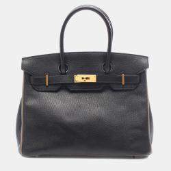 Pre Owned حقيبة هيرمس بيركين فيرسو 30 جلد الشيفر أسود لون إيتوب رمادي مقبض علوي