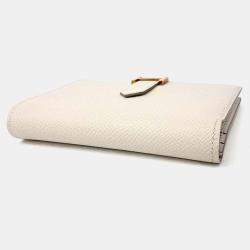 مملوكة مسبقًا Hermes White Leather Bean Half Wallet