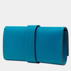 Pre Owned Hermes Blue Tadelakt Medor Clutch 23