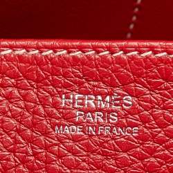 Pre Owned Hermes Halzan 31 Rouge Piment Taurillon Clemence Leather Shoulder Bag