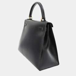 Pre Owned Hermes Kelly 28 Box Calf Black Shoulder Bag