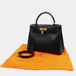 Pre Owned Hermes Kelly 28 Box Calf Black Shoulder Bag