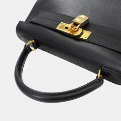 Pre Owned Hermes Kelly 28 Box Calf Black Shoulder Bag