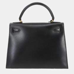 Pre Owned Hermes Kelly 28 Box Calf Black Shoulder Bag