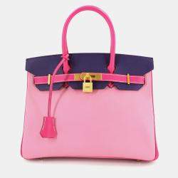 Pre Owned Hermes Birkin 30 Personal Spo Epsom Pink Rose Tyrien Ultra Violet Handbag