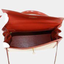 Pre Owned حقيب ة كتف هيرمس كيلي 32 تويل أتش سويفت طبيعي طوبي