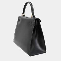 Pre Owned Hermes Kelly 28 Black Box Calf Leather Handbag