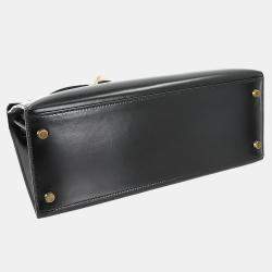 Pre Owned Hermes Kelly 28 Black Box Calf Leather Handbag