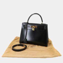 Pre Owned Hermes Kelly 28 Black Box Calf Leather Handbag