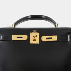 Pre Owned Hermes Kelly 28 Black Box Calf Leather Handbag